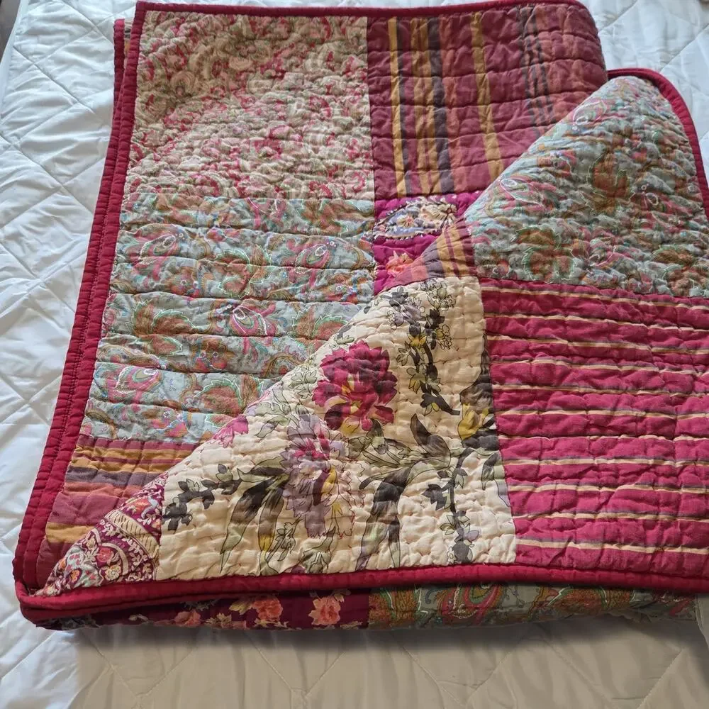 Pottery Barn Georgia King Quilt 100% Cotton Patchwork Cottagecore Shabby Chic